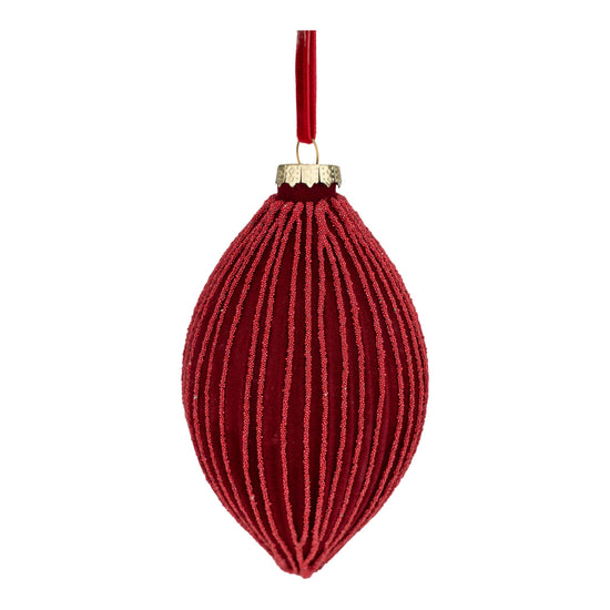 Red Flocked Long Drop Ornament - My Christmas