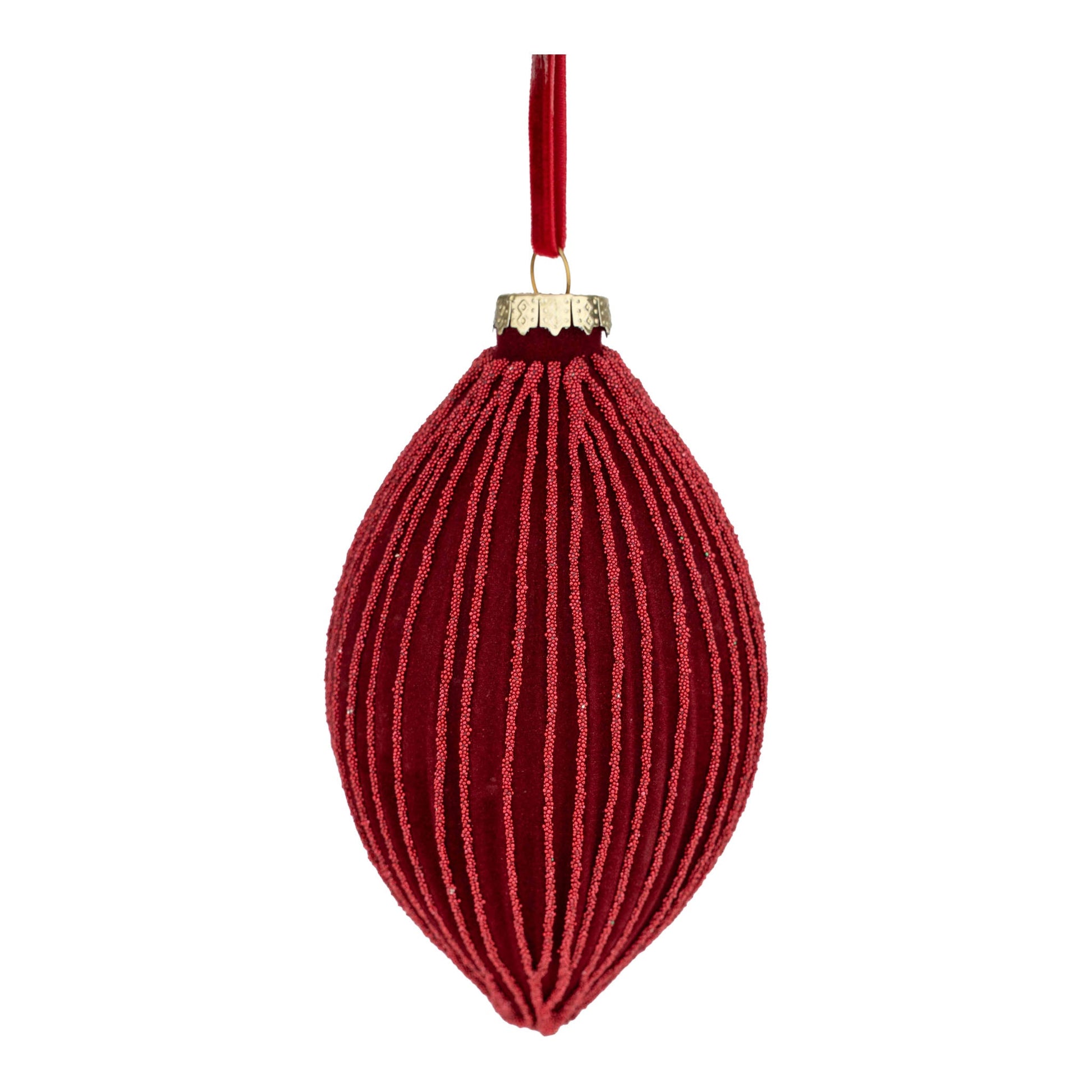 Red Flocked Long Drop Ornament - My Christmas