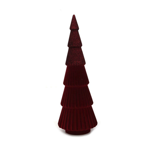 Red Flocked Tree with Burgundy Glitter Details - Large - My Christmas