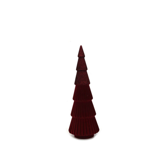 Red Flocked Tree with Burgundy Glitter Details - Small - My Christmas