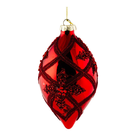 Red Floral Encrusted Long Drop Ornament - My Christmas