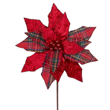 Red Glittered Tartan Poinsettia - My Christmas