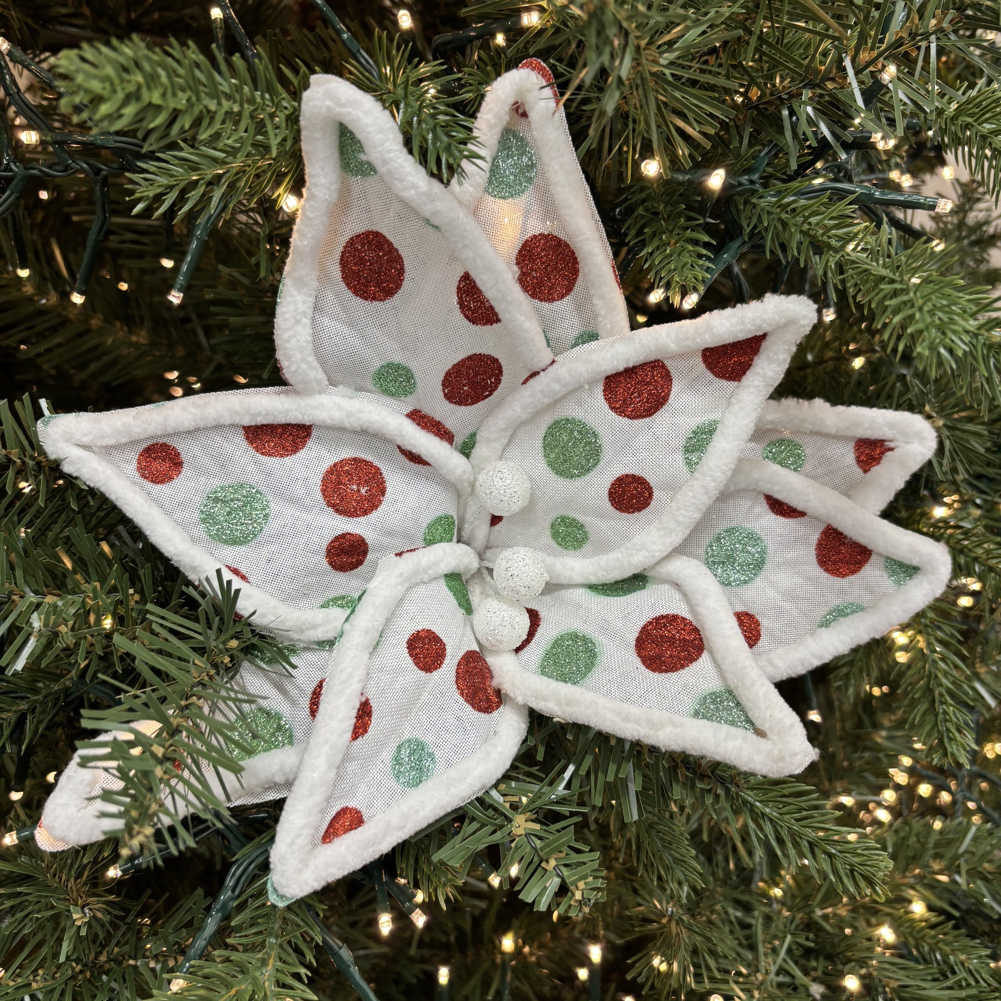 Red, Green and White Polka Dot Poinsettia - My Christmas
