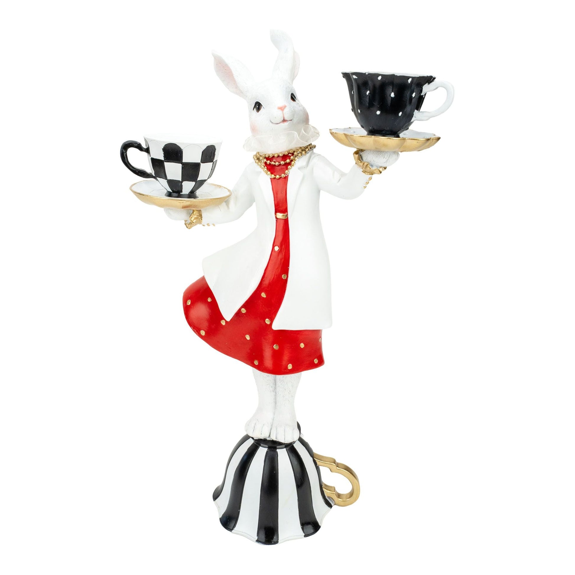 Red Luxe Mrs Bunny Holding Teacups - My Christmas