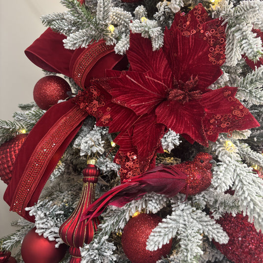 Red Metallic Dupion Duchess with Red Jewel Center Ribbon - My Christmas