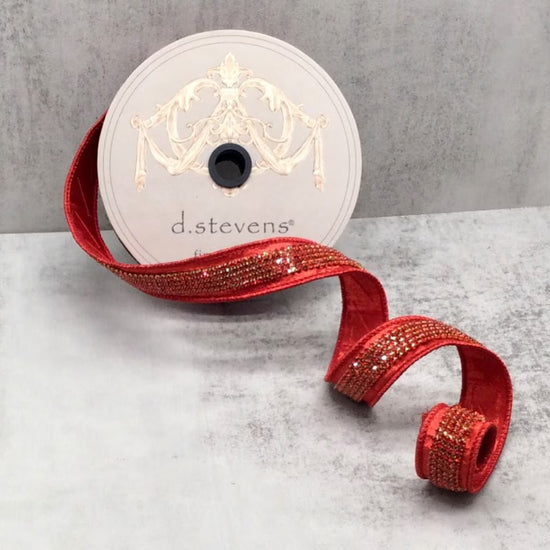Red Metallic Dupion Duchess with Red Rewel Center Ribbon - My Christmas