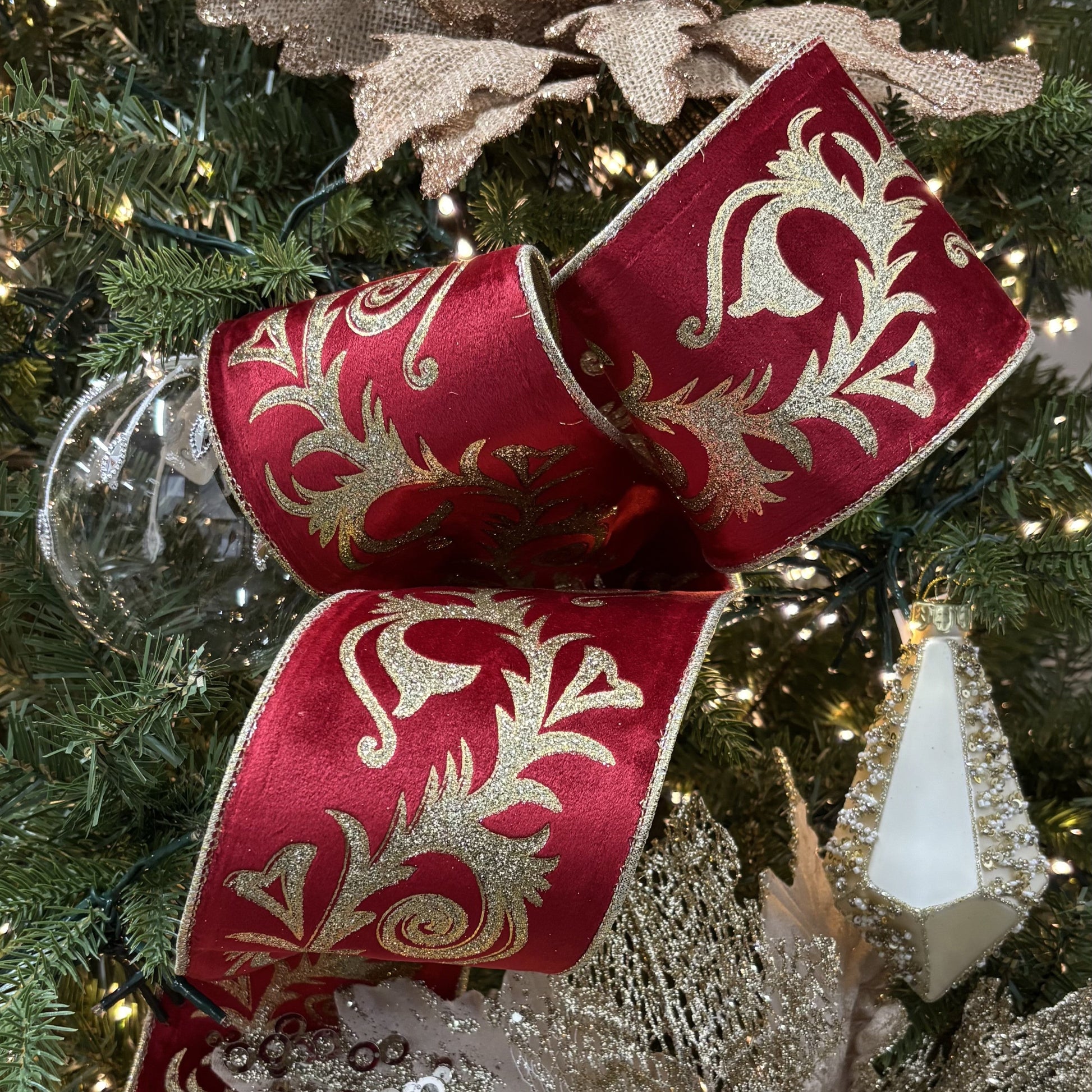 Red Ribbon with Gold Embroidery - My Christmas