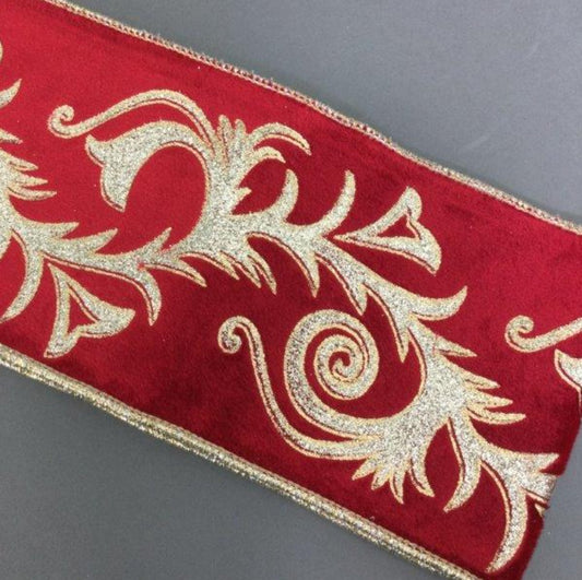 Red Ribbon with Gold Embroidery - My Christmas