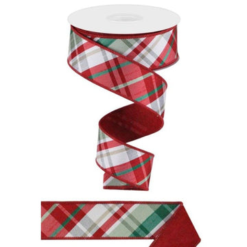 Red, Sage, Emerald and Tan Plaid Ribbon - My Christmas