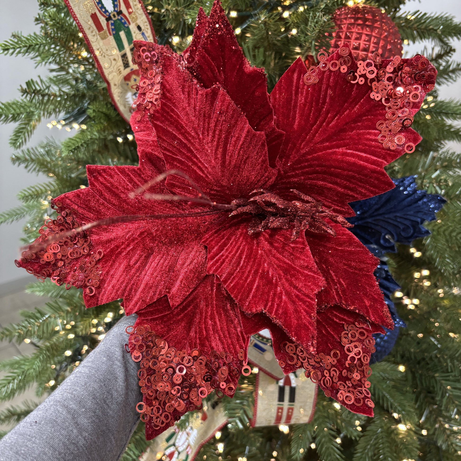 Red Sequined Poinsettia with Clip - My Christmas