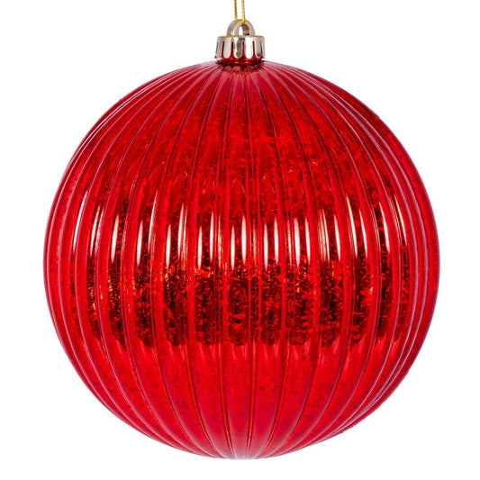 Red Shiny Lined Mercury Bauble - 15cm - My Christmas