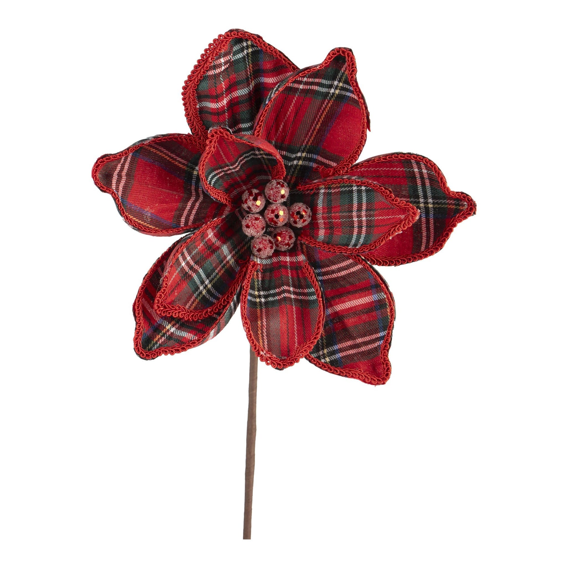 Red Tartan Magnolia Flower Pick - My Christmas