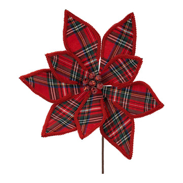 Red Tartan Poinsettia Flower Pick - My Christmas