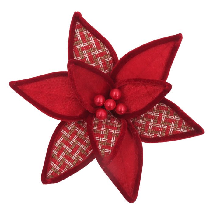 Red Tartan with Pearl Poinsettia - My Christmas