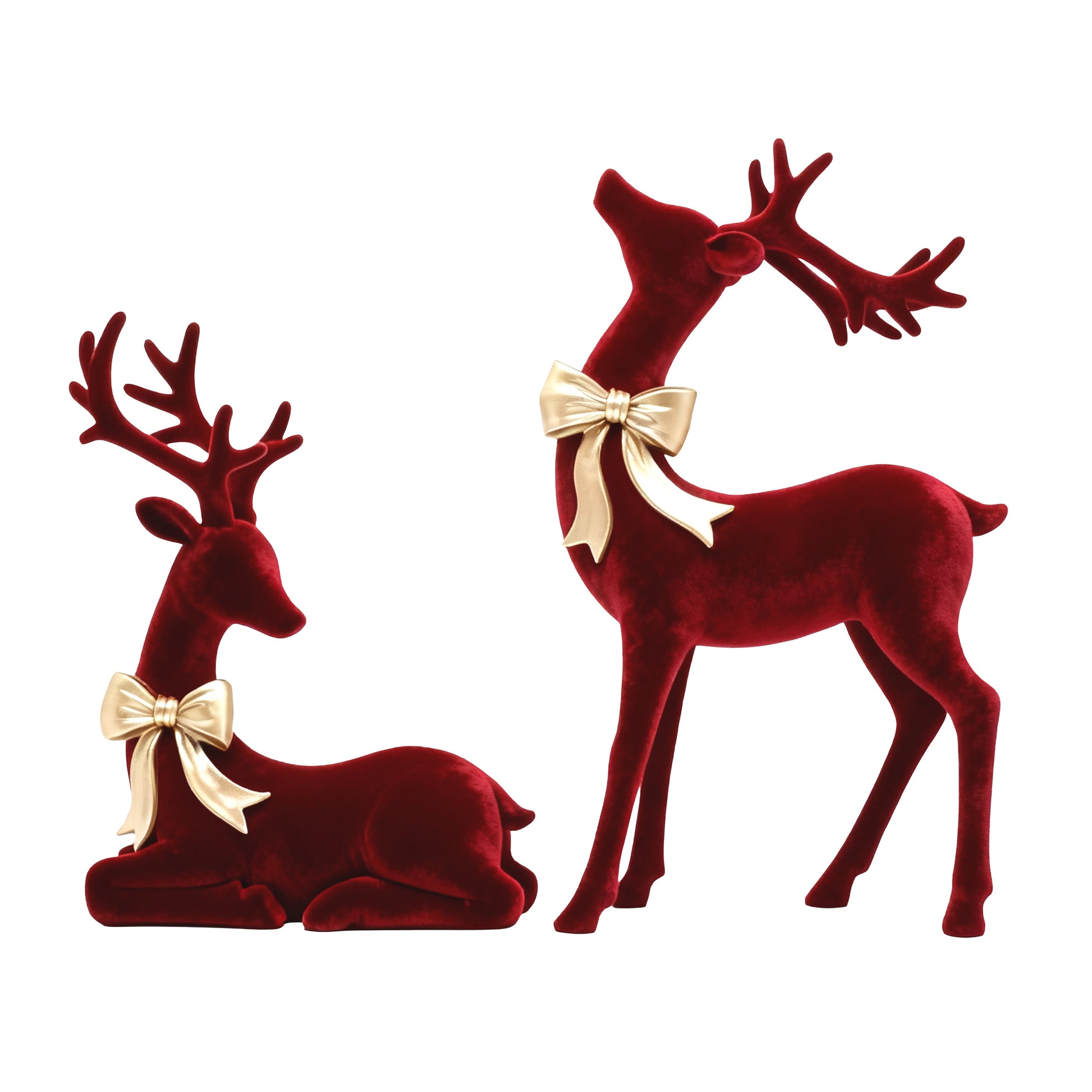 Red Velvet Deer with Bow - Set of 2 - My Christmas
