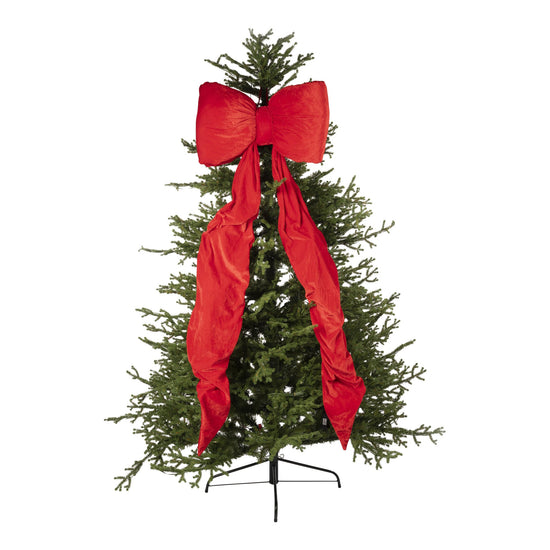 Red Velvet Long Bow with Draped Tails - 155cm - My Christmas