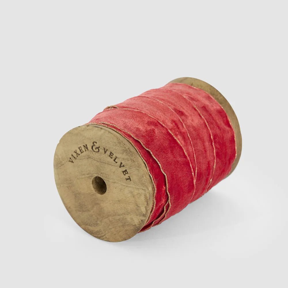 Red Velvet Ribbon Roll with Gold Trim - My Christmas