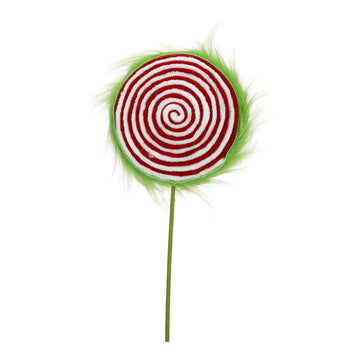 Red White Swirl Green Fluffy Lollipop Pick - My Christmas