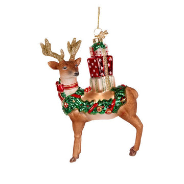Reindeer with Presents Glass Ornament - My Christmas