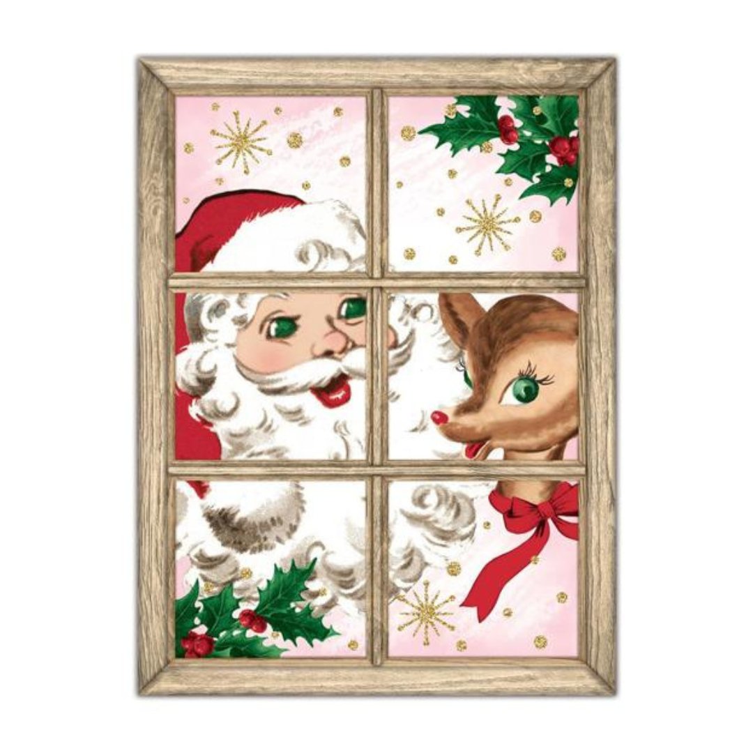 Retro Pink Santa Window Sign - My Christmas