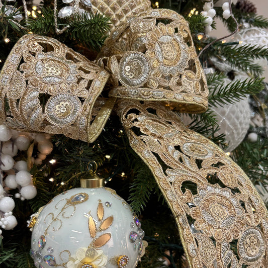 Rose Gold Embroidered Sequin Floral Trim - My Christmas