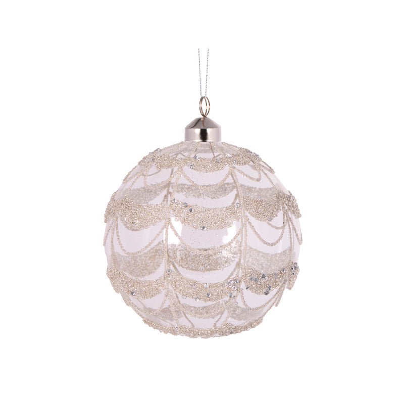 Round Silver Glittered Scallop Bauble - My Christmas