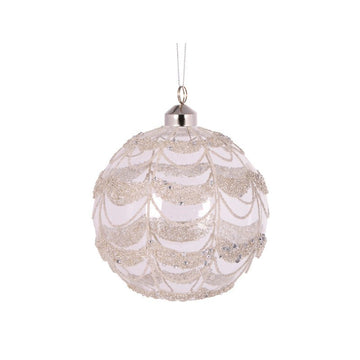 Round Silver Glittered Scallop Bauble - My Christmas