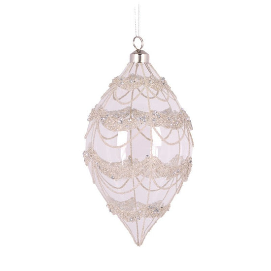 Round Silver Glittered Scallop Drop Bauble - My Christmas