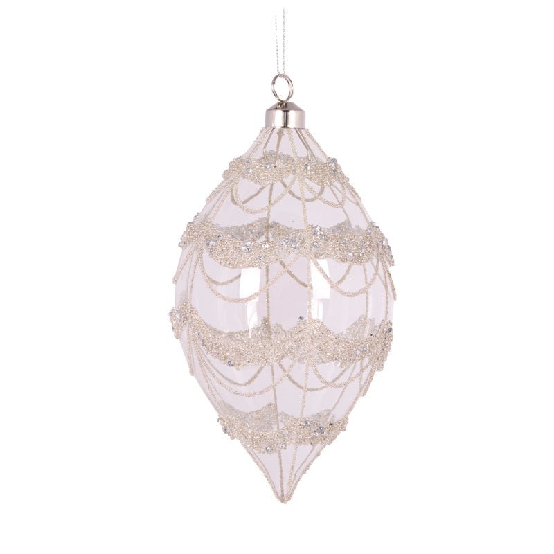 Round Silver Glittered Scallop Drop Bauble - My Christmas