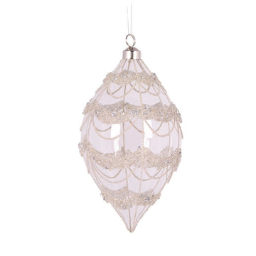 Round Silver Glittered Scallop Drop Bauble - My Christmas