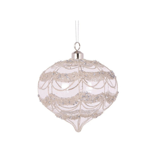 Round Silver Glittered Scallop Onion Bauble - My Christmas
