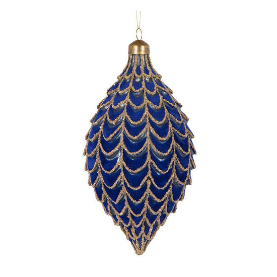 Royal Blue Pleated Drop Bauble - My Christmas