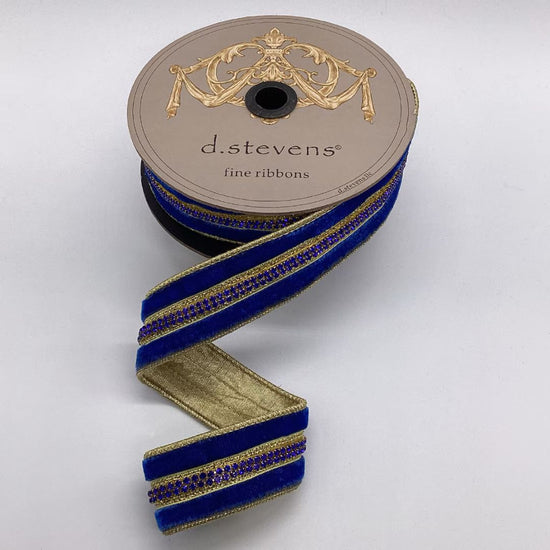 Royal Blue Velvet Ribbon with Jewel Centre - My Christmas