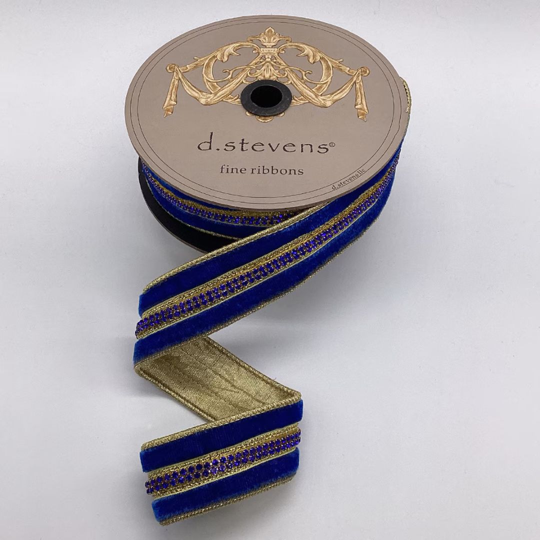 Royal Blue Velvet Ribbon with Jewel Centre - My Christmas