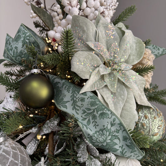 Sage Chinoiserie Floral Ribbon - My Christmas
