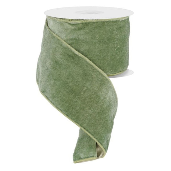 Sage Deluxe Velvet Ribbon with Satin Backing - 4" wide - My Christmas