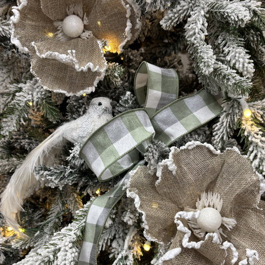 Sage Faux Dupioni Check Ribbon - My Christmas