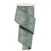 Sage Green and Silver Wavy Floral Ribbon - My Christmas