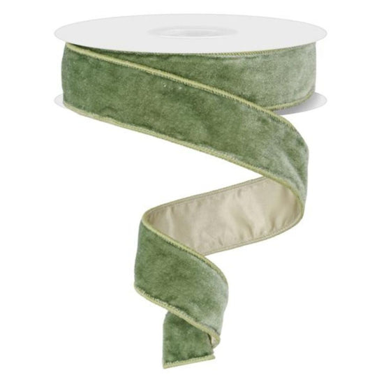 Sage Green Deluxe Velvet Ribbon with Satin Backing - 1.5" wide - My Christmas