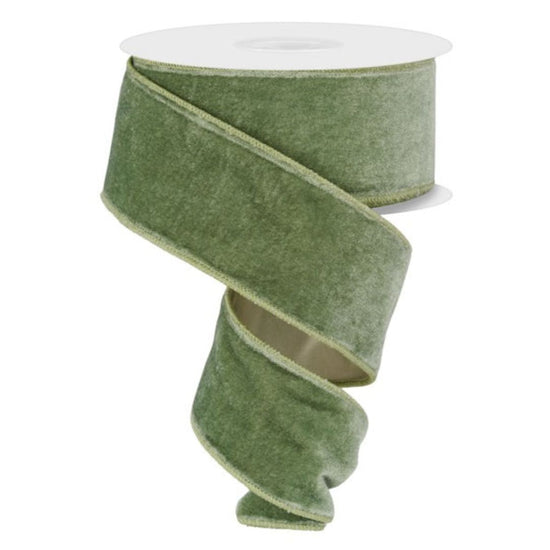 Sage Green Deluxe Velvet Ribbon with Satin Backing - 2.5" wide - My Christmas