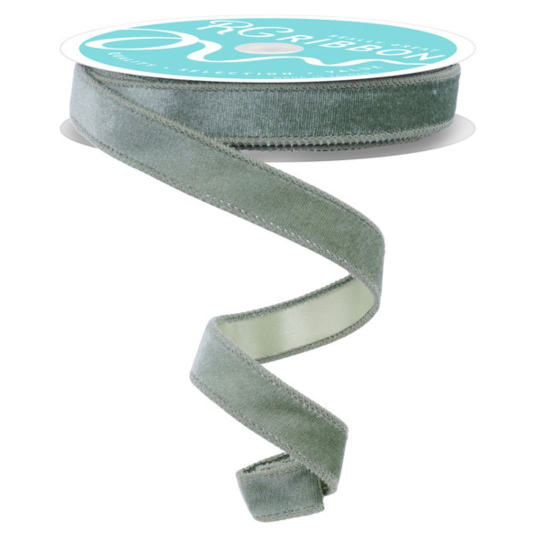 Sage Green Deluxe Velvet Ribbon with Satin Backing - 7/8" wide - My Christmas