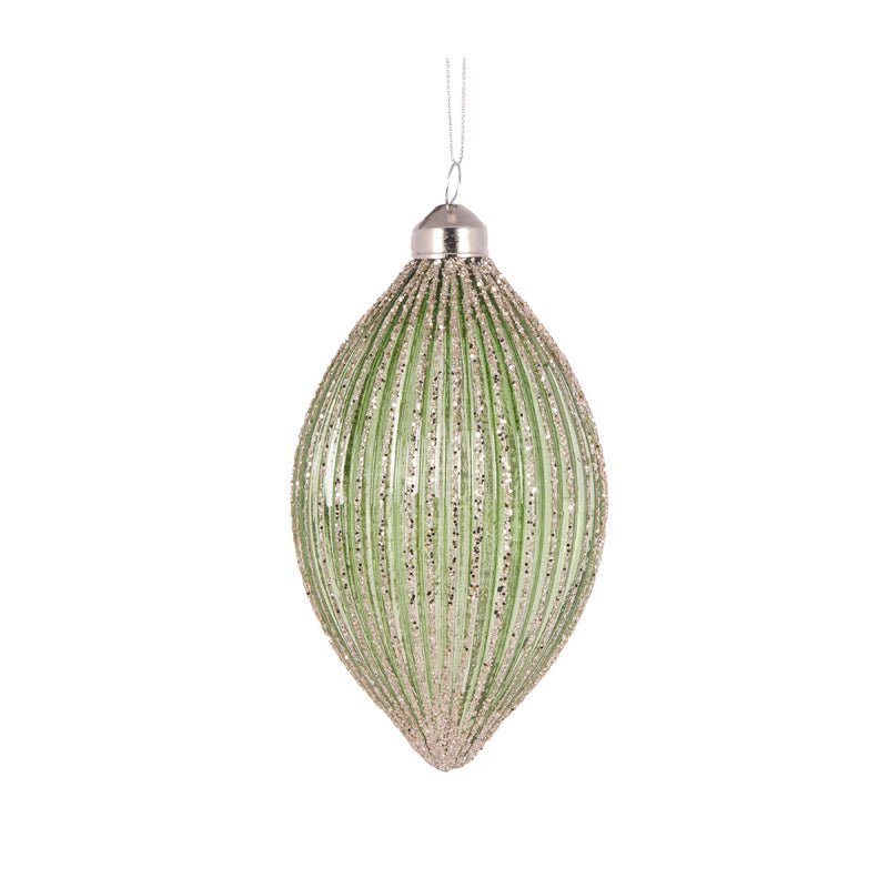Sage Simple Ribbed Drop Bauble - My Christmas