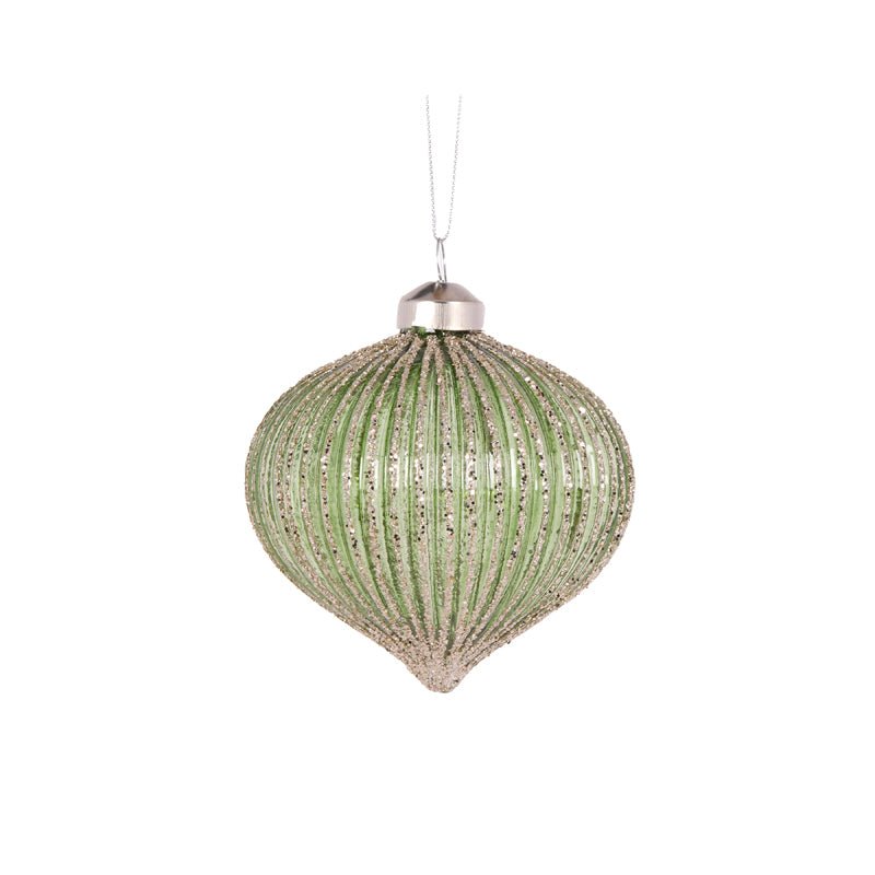Sage Simple Ribbed Onion Bauble - My Christmas