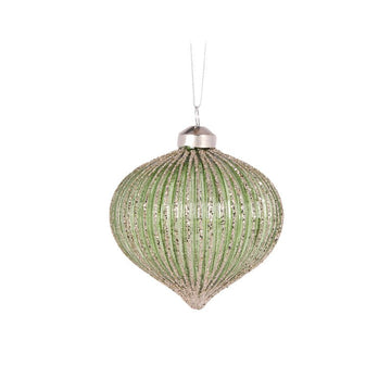 Sage Simple Ribbed Onion Bauble - My Christmas
