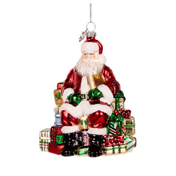 Santa Sitting On Presents Glass Ornament - My Christmas