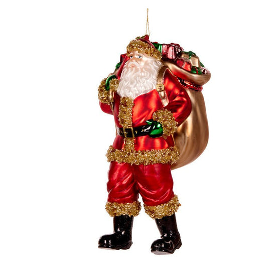 Santa with Present Sack Glass Ornament - My Christmas