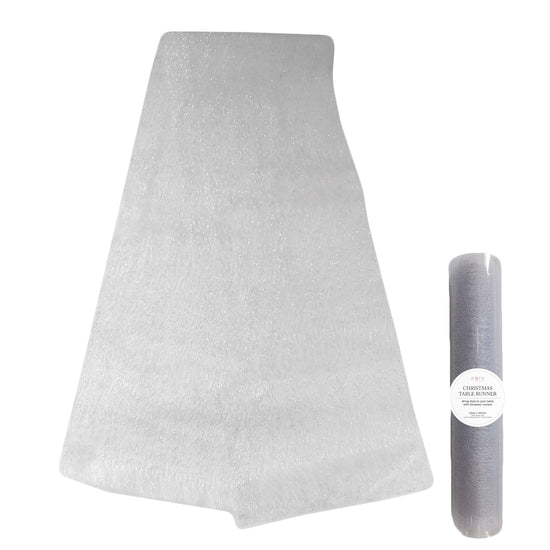 Silver and White Glitter Mesh Runner - My Christmas