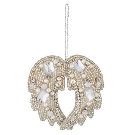 Silver Beaded and Jewelled Wings Ornament - My Christmas