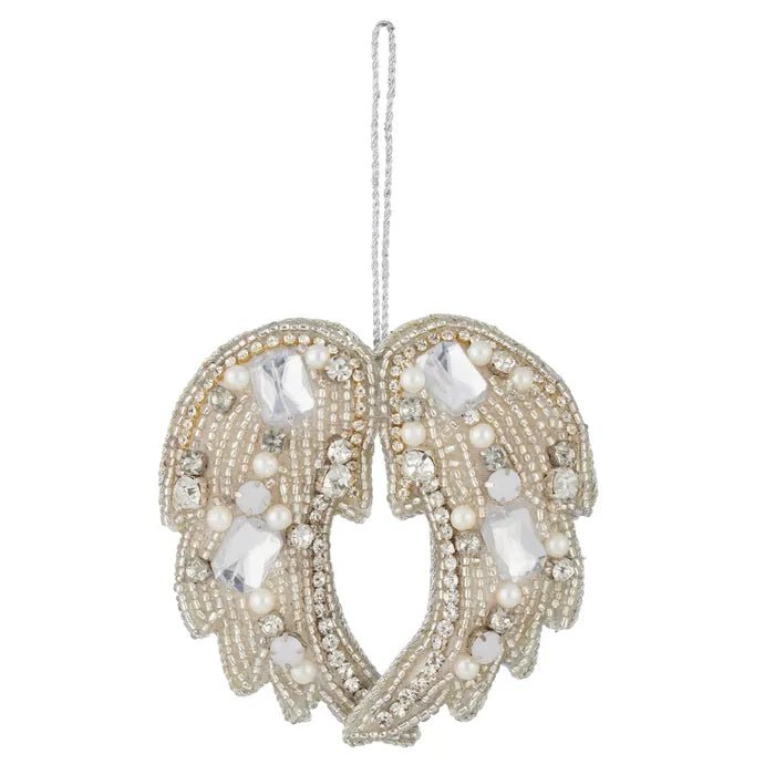 Silver Beaded and Jewelled Wings Ornament - My Christmas