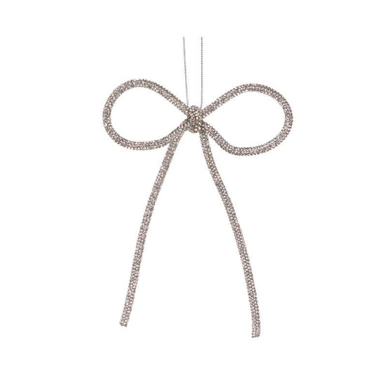 Silver Beaded Bow Ornament - My Christmas